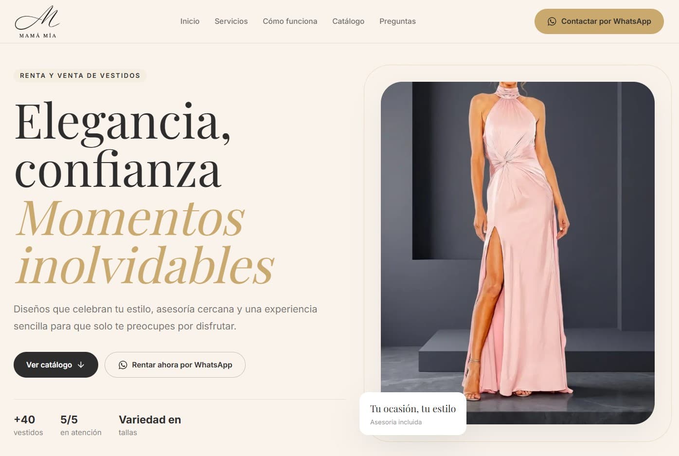 Captura de pantalla del proyecto «Boutique de gala»